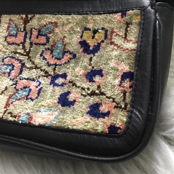 Boho Black leather tapestry shoulder purse - Picture 4 of 8